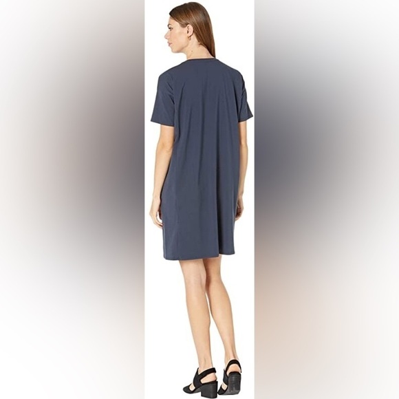 Eileen Fisher | Jewel Neck Short Sleeve Knee Length T-Shirt Dress Medium Gray - Picture 2 of 10